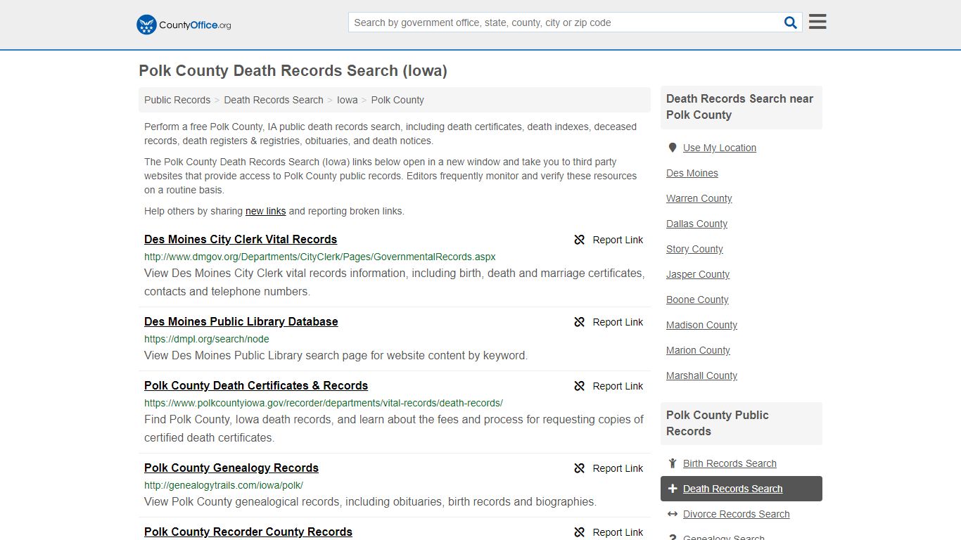 Death Records Search - Polk County, IA (Death Certificates ...